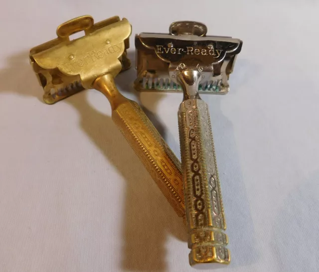 VINTAGE &EVERREADY& FLIPTOP Safety Razors Chrome + Brass circa