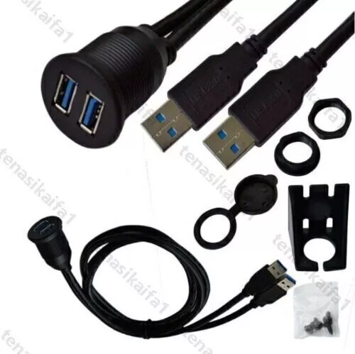 Dual-USB Klinke Einbau Buchse Adapter 1M Kabel Anschluss Verlängerung KFZ Auto