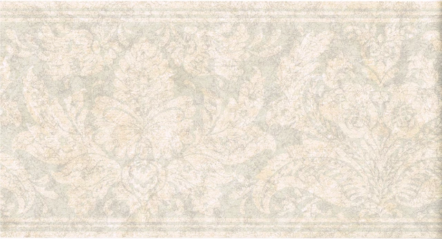Cream French Damask Paisley on Grey Floral Scroll Crackle Silk Wall paper Border