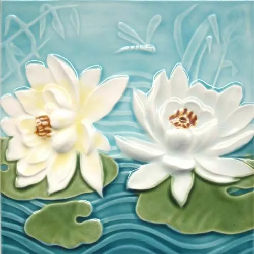 Art Nouveau Vintage Ceramic Tile Set of 2 German Trivet Majolica Reproduction 2