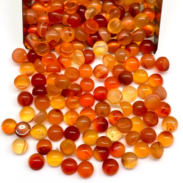 200 Pcs Natural Carnelian 3.8mm Round Cabochon Beautiful Orange Loose Gemstones