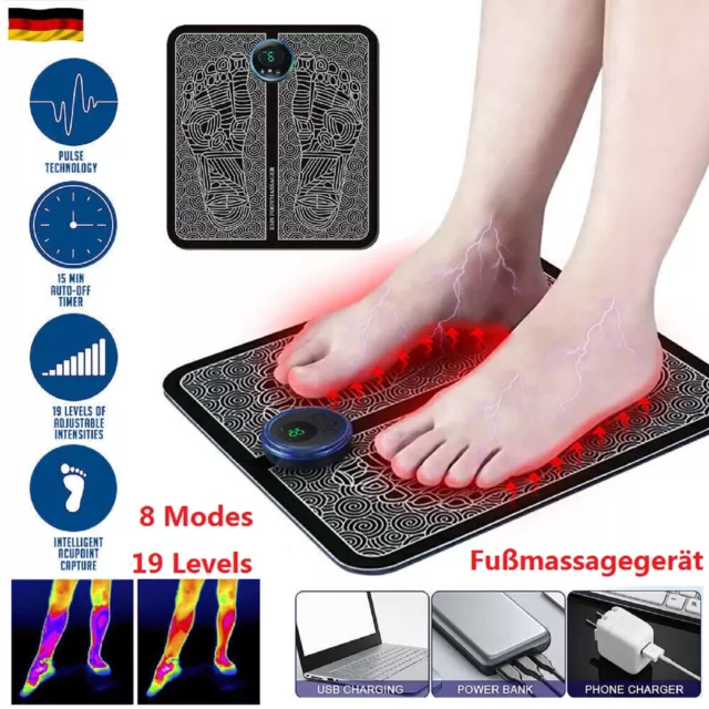 Foot Massager EMS Beinumformung Fußmassagegerät Pad Linderung Schmerzen 8 Modi