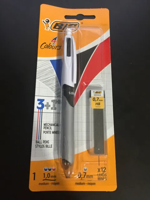 Bic 4 Colours Multi 3+1 HB Retractable Ball Point Ballpoint Pen Pencil 12 Leads