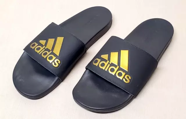 Adidas Adilette Cloudfoam Mens 12 Black/Gold ADIDAS Badge EG1850 Slides Sandals