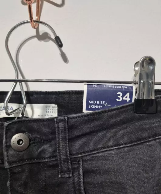 Pantalones de mezclilla ajustados ZARA de altura media EU34 (6) negros nuevos con etiquetas logotipo elásticos 3