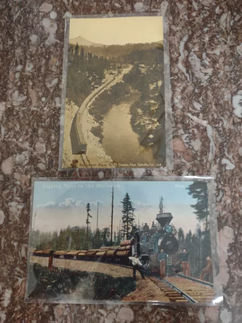 Logging Train In The Northwest & RPPC Mt. Shasta Cali.  Vintage Postcard 1930's