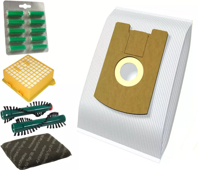 10 Vlies Staubsaugerbeutel 2 Filter, 2 Bürsten, 10 Duft für Vorwerk Tiger VT 260