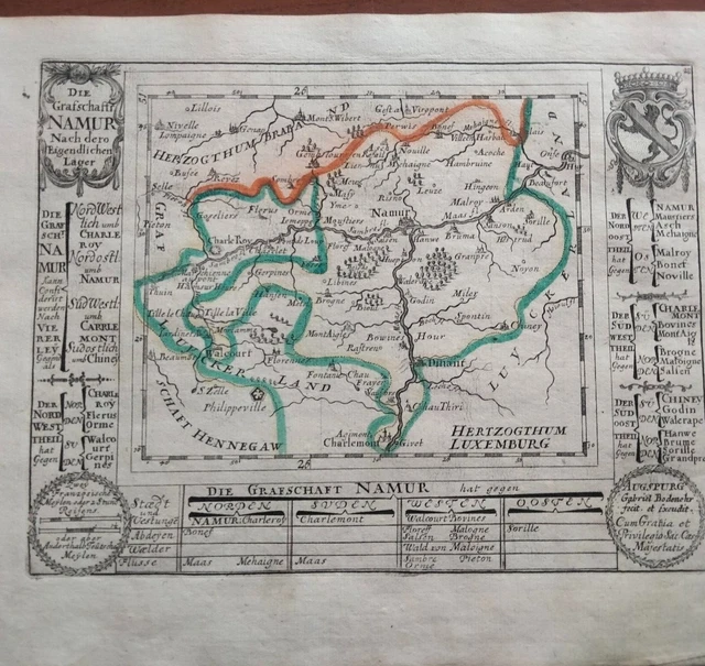1720 Gabriel Bodenehr Carta Geografica Della Contea Di Namur