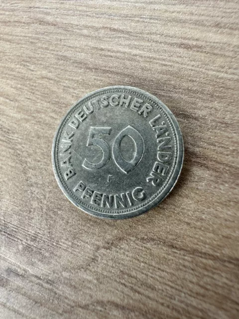 Selten!! Gut erhaltene BRD 50 Pfennig Münze von 1949 f Bank Deutscher Länder