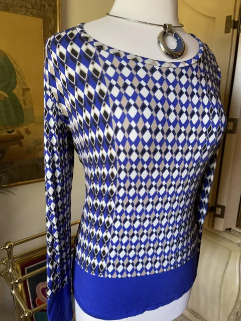 Blue Les Copains Womens Long Sleeve Pullover Top 36” Bust M L SHIRT DESIGNER