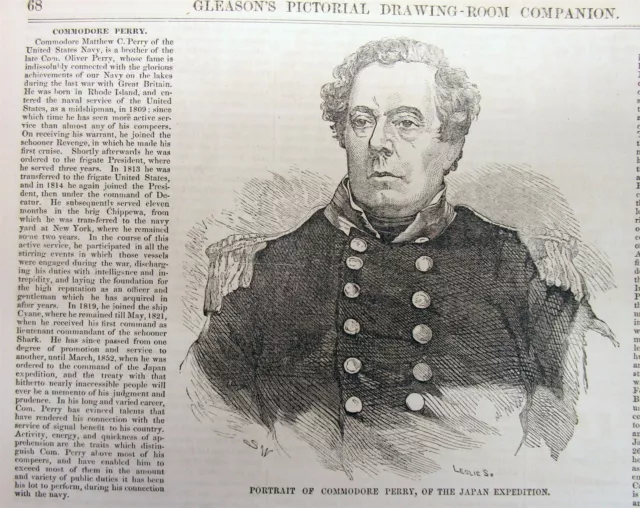 1854 illustr newspaper US Navy COMMODORE MATTHEW PERRY OPENS JAPAN to the WORLD