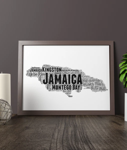 PERSONALISED JAMAICA WORD Art Map Jamaican Word Art Gift Add Your