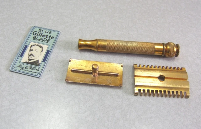 Vintage 1930s Gillette NEW BALL HANDLE Open comb Double Edge Safety Razor Clean 3
