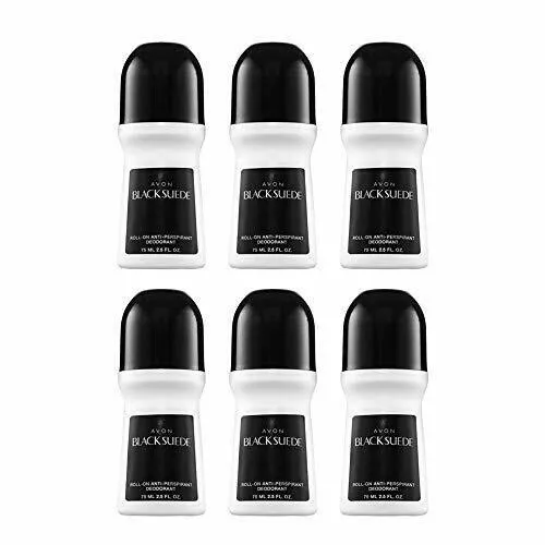 AVON DEODORANT ROLL ON ANTIPERSPIRANT 24 HOUR -BLACK SUEDE 2.6fl.oz pack of 6