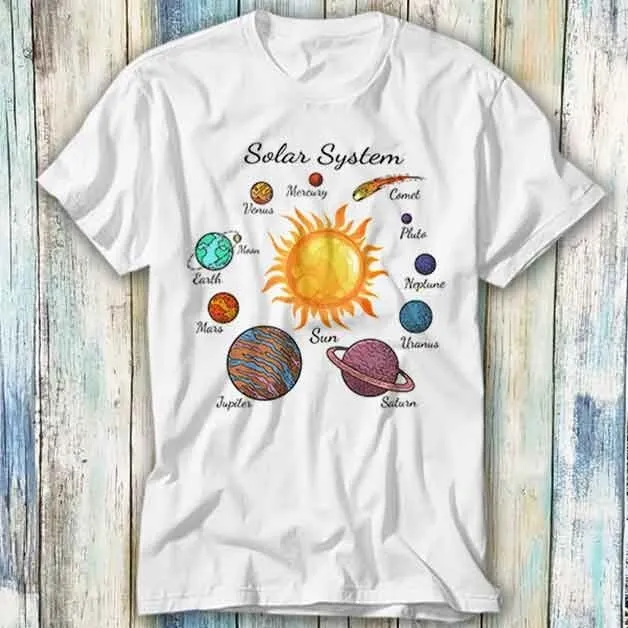 Solar System Sun Earth Comet Pluto Saturn T Shirt Meme Gift Top Tee Unisex 881