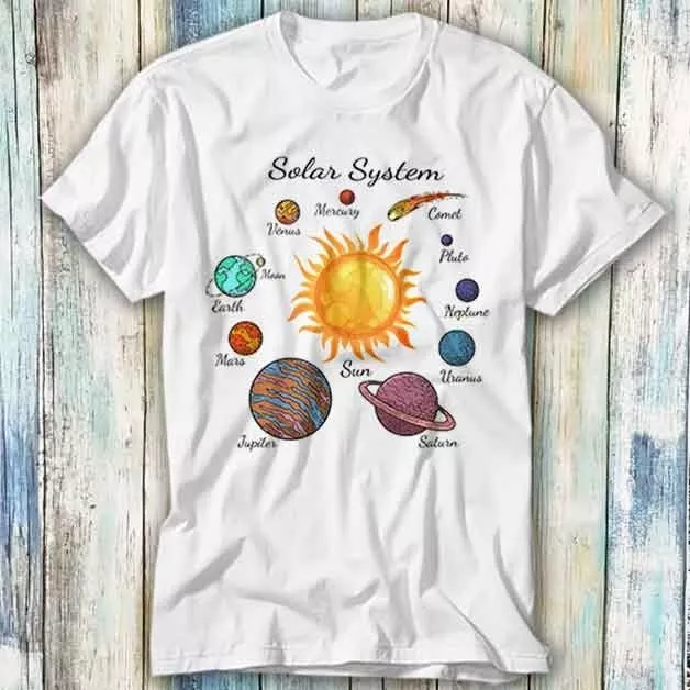 Solar System Sun Earth Comet Pluto Saturn T Shirt Meme Gift Top Tee Unisex 881