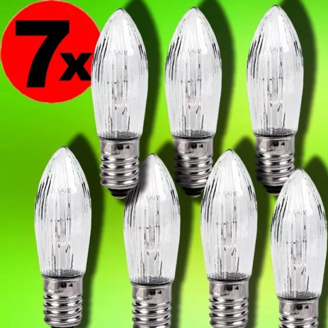 7 x Riffelkerze E 10 Spitzkerze Ersatzbirne 34 V Volt 3 Watt Ersatzlampe