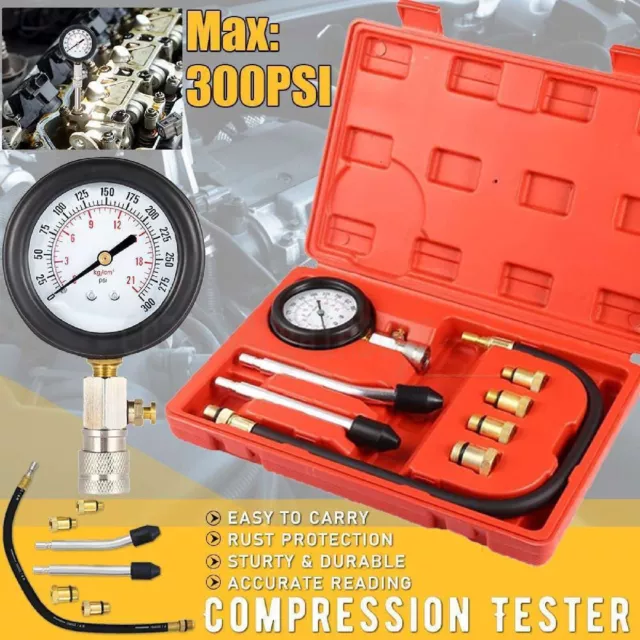 Petrol Engine Compression Tester Kit Tool Set For Automotives Motorcycle 300 PSI