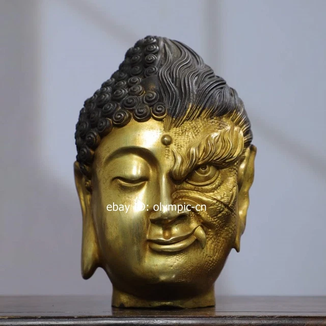 8'' bronze gold One thought becomes a Buddha demon and buddha head statue