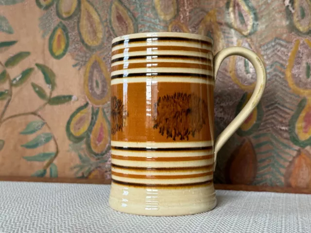 Antique Brown Decorative Striped Mochaware Mug