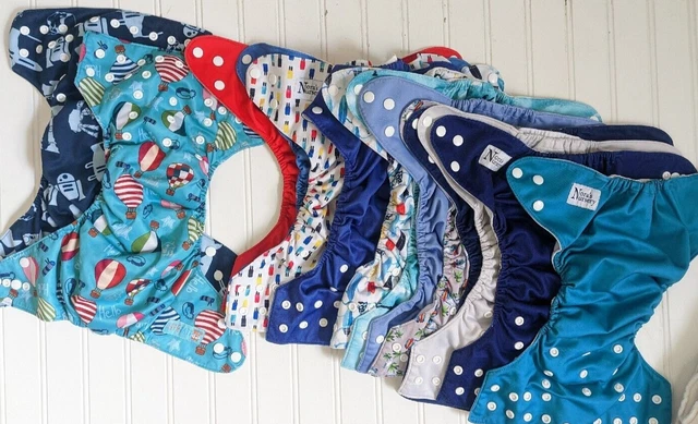 Lot of 14 Noras Nursery Cloth Diapers One Size 8 Liner Insert Boys Summer VGUC