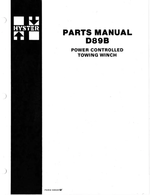 89 PC Towing Winch Service Parts Manual Fits Hyster D89B