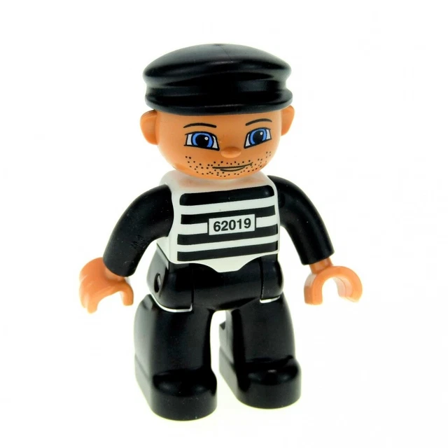 1x Lego Duplo Figurine Man Noir Blanc Prison 62019 Détenu 47394pb035