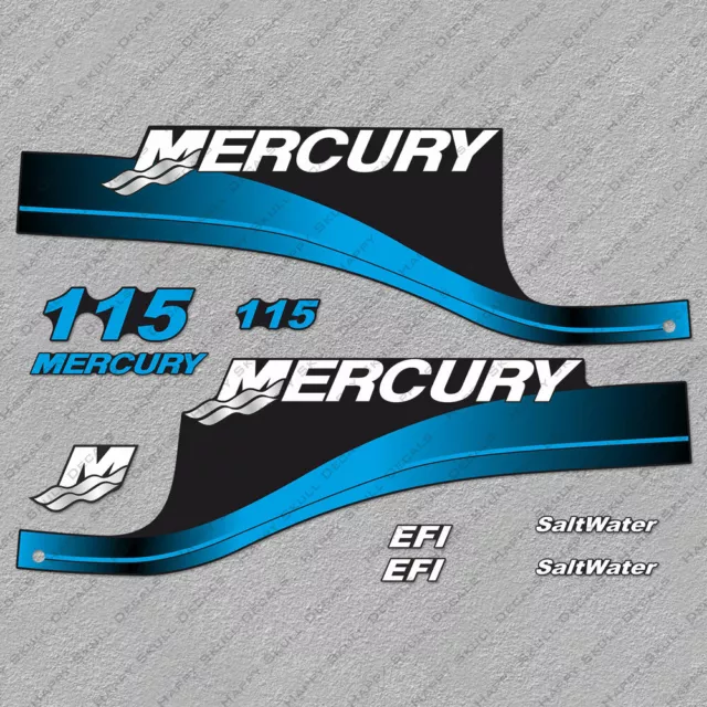 Mercury 115hp EFI SaltWater outboard engine decals BLUE sticker set reproduction