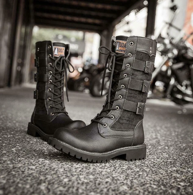 MENS COMBAT PUNK Rock Winter Boots Gothic Mid Calf Lace up Leather Cosplay Shoes 29.82 PicClick UK