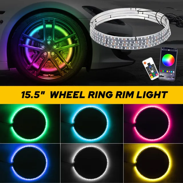 4x 15.5" LED Wheel Ring Rim Lights RGB Color Chasing Turn Signal IP68 Bluetooth