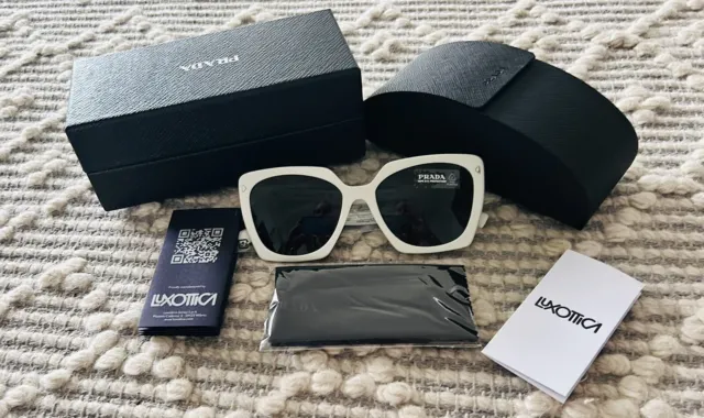 New Prada Sunglasses  White Frame, Dark Grey Lens,Case, Cloth And Box