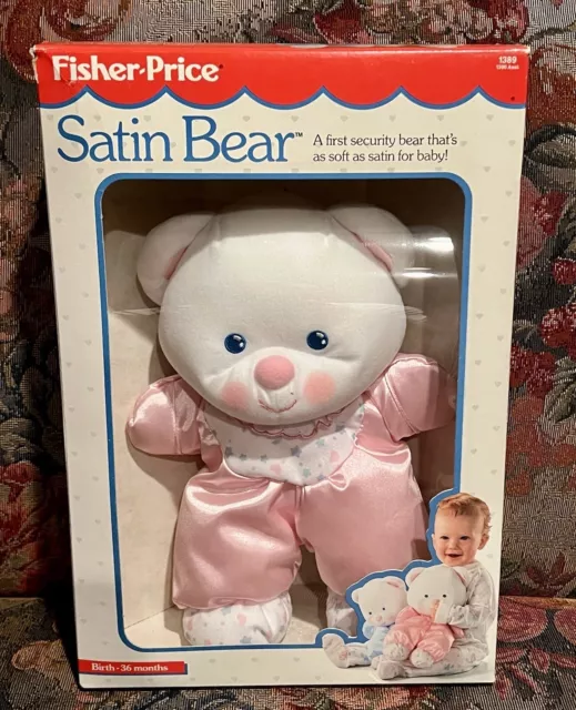 Vintage Plush Pink Satin Bear Brand New In Box! Very Rare 1992 By Fisher Price!