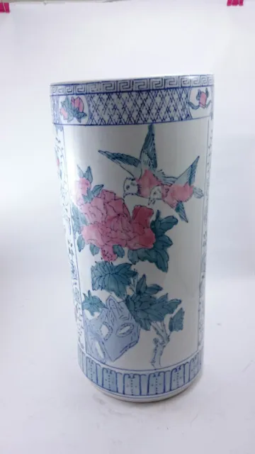 CHINESE VASE Oriental Vintage HAND PAINTED Decor Porcelain Nature Bird Flower
