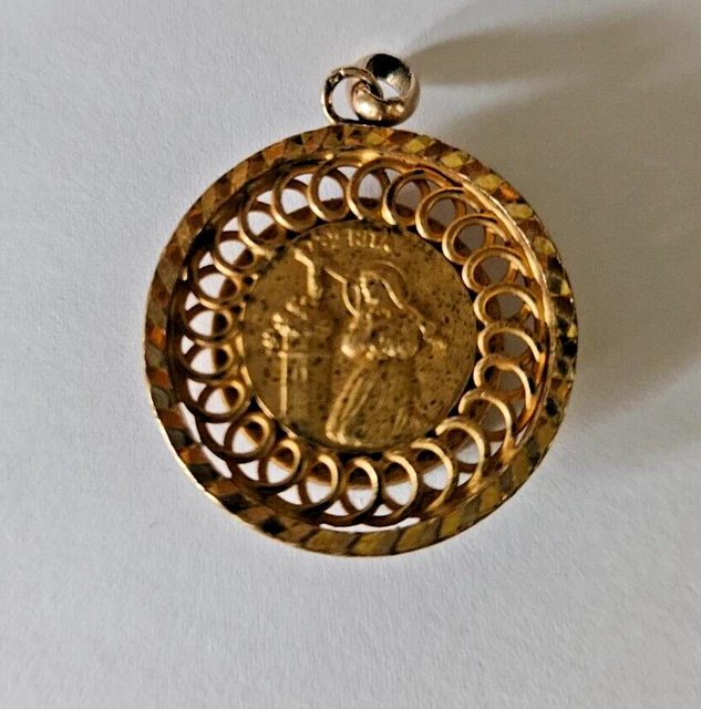 Ancien Pendentif Médaille En Plaqué Or Sainte Thérèse - Occasion, Bon état, Format Petit, Thème Anges