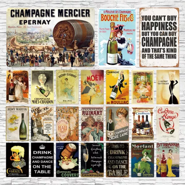 CHAMPAGNE DRINKS ALCOHOL Printed Metal Signs Vintage Retro Kitchen Cave Pub Bar