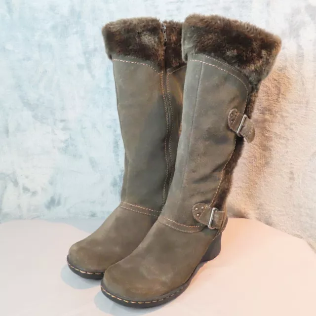 BARETRAPS Boots Womens Sz 9.5 Cathy Leather Faux Fur Lined Stay Dry System Gray