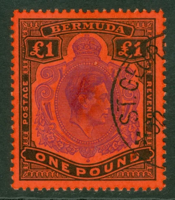 SG 121c Bermuda 1938-53. £1 violet & black/scarlet, perf 14. Very fine used...