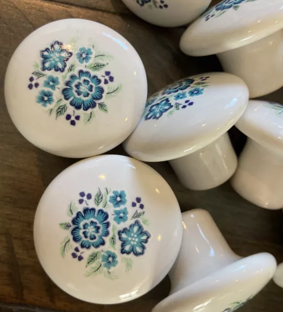 Amerock Porcelain Ceramic Drawer Cabinet Knobs White w/ Blue Flower