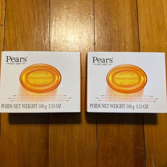 2X Lot Pears Transparent Glycerin Bar Soap Pure & Gentle  Amber 3.53 oz Natural