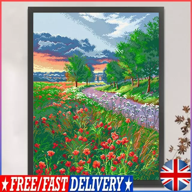 Full Embroidery Cotton Thread 11CT Print Early Morning Path Cross Stitch 60x80cm