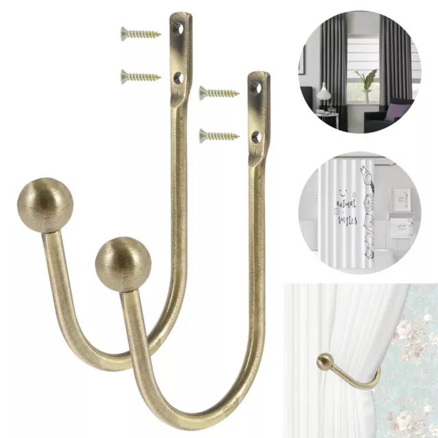 2 x Curtain Hold Backs Tie Back Hooks Crystal Metal Gloden Holdback Holder AUD