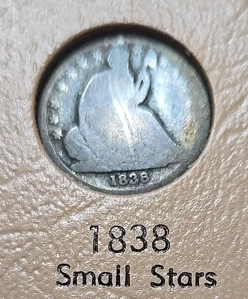 1838 Small stars no drapery Seated Liberty Dime