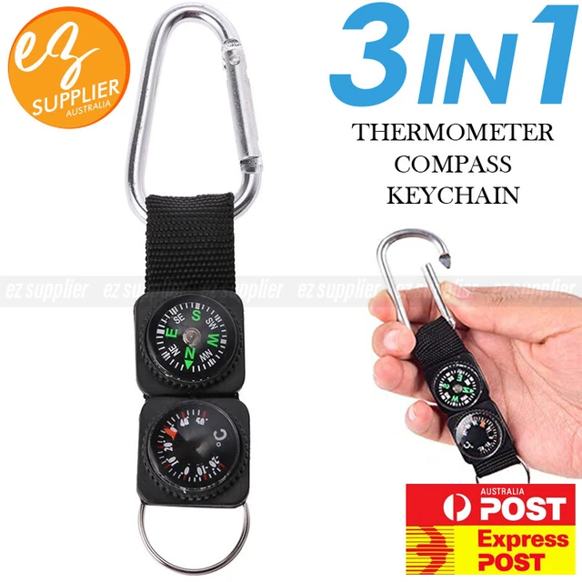 3-in-1 Aluminum Carabiner With Compass & Thermometer - Keyring For Hiking, Camping, Travel