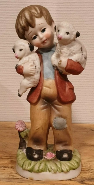 Figurine, statuette, biscuit, porcelaine, déco polychrome mate, Garçon, enfant