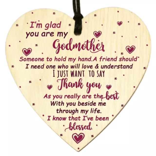 Thank You Godmother Godparent Gift Wooden Heart Plaque Birthday Sign Keepsake