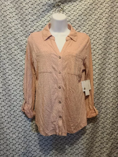 NWT Liz Claiborne Desert Rose Roll Cuff Knit Shirt Size Sm - MSRP $38