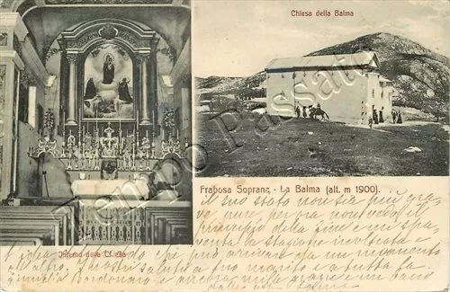 Cartolina di Frabosa Soprana, chiesa - Cuneo, 1911