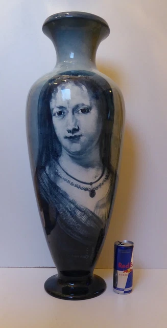 Huge Delftware Delft Blue Vase Portrait Mona Lisa ? Antique Holland Dutch 27"