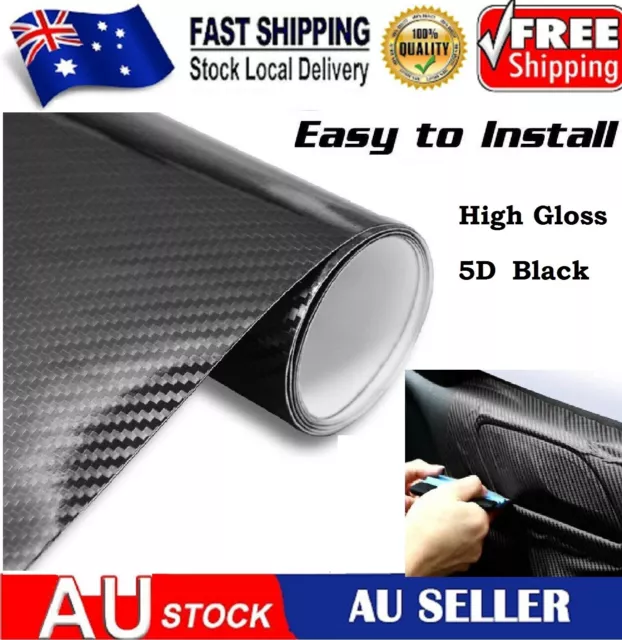 5D High Gloss Black Carbon Fibre Vinyl DIY Decal Car Wrap BubbleAir Release Film