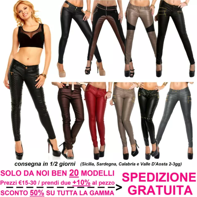Pantaloni in Pelle Donna Skinny Slim Fit Aderenti Elasticizzati Push-Up Fashion